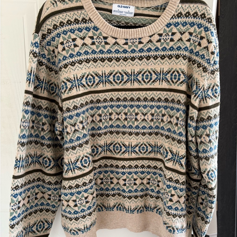 Old Navy Women's Patterned Sweater - Blue and Cream